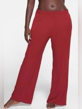SKIMS NWT Soft Lounge pants Wide-Leg rib Knit Pants Size XS Color Brick pockets